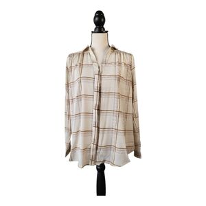 💕Hayden Plaid Button-Up split side Women's blouse